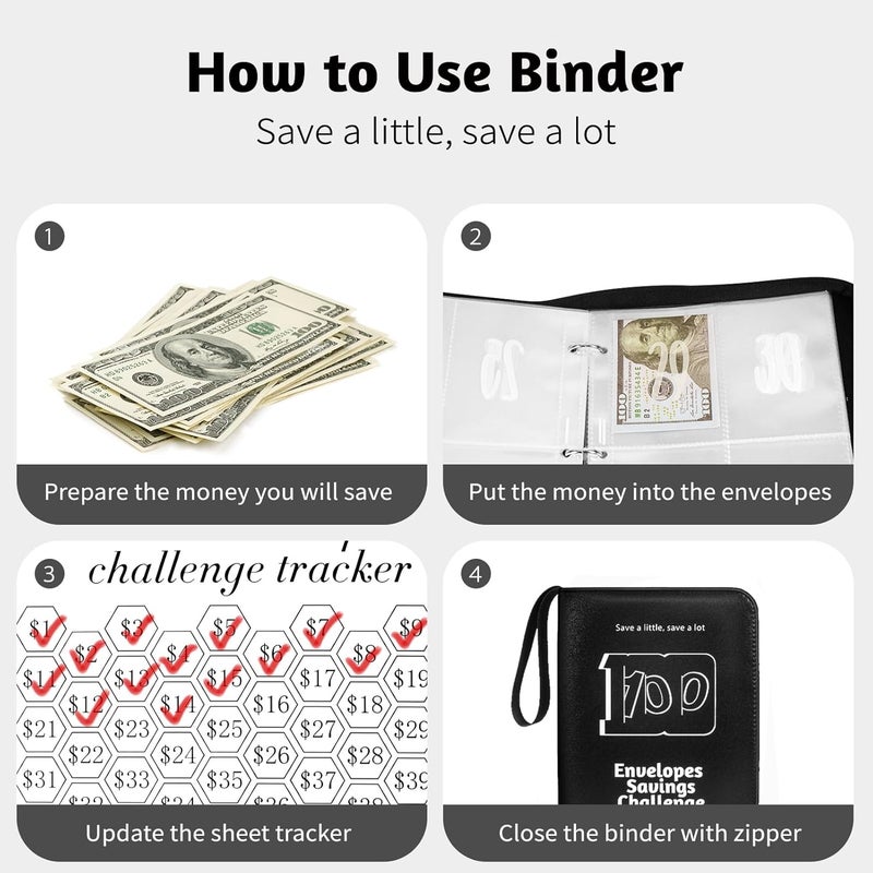 RONMONG 100 Envelope Challenge Binder, 2025 Upgrade 100 Envelopes Money Saving Challenge, Savings Challenges Book with Challenge Tracker to Save $5,050 - Image 3
